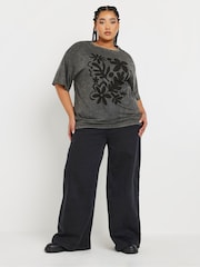 Yours Curve Grey Long Line Relaxed Drop Shoulder 100% Cotton T-Shirt - Image 3 of 6