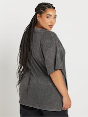 Yours Curve Grey Long Line Relaxed Drop Shoulder 100% Cotton T-Shirt - Image 4 of 6