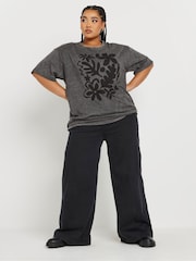 Yours Curve Grey Long Line Relaxed Drop Shoulder 100% Cotton T-Shirt - Image 5 of 6