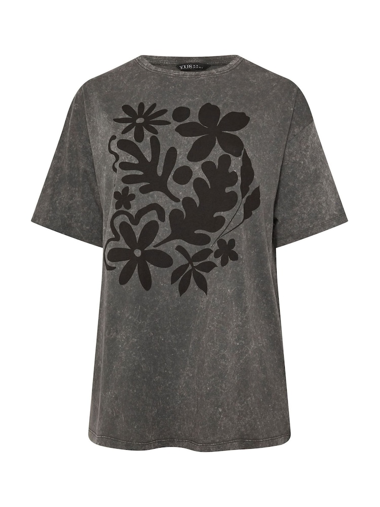 Yours Curve Grey Long Line Relaxed Drop Shoulder 100% Cotton T-Shirt - Image 6 of 6