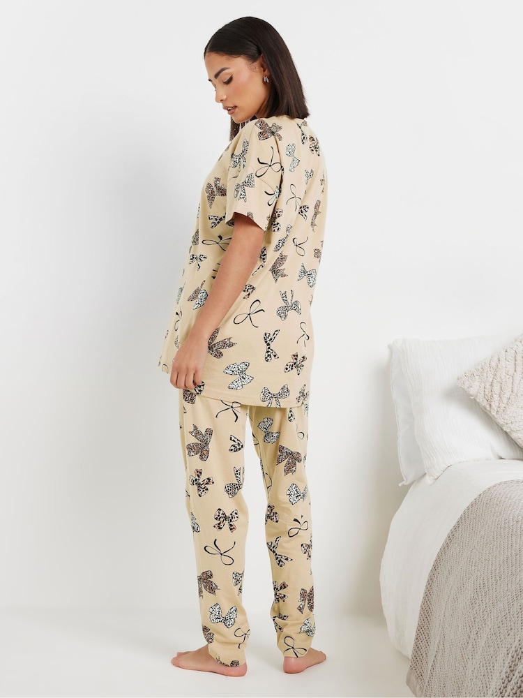 PixieGirl Petite Natural Animal Bows Tapered 100% Cotton Pyjamas Set - Image 4 of 4