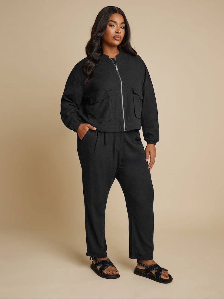 Yours Curve Black Linen Formal Trousers - Image 2 of 5