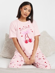 PixieGirl Petite Pink Mon Cheri Cuffed 100% Cotton Pyjama Set - Image 2 of 5