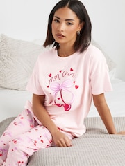 PixieGirl Petite Pink Mon Cheri Cuffed 100% Cotton Pyjama Set - Image 4 of 5