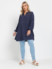 Yours Curve Blue Crochet Insert Boho Shirt - Image 3 of 5