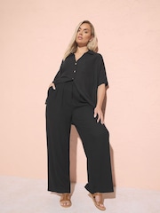 Yours Curve Black Darted Waist Linen Trousers - Image 2 of 4