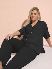 Yours Curve Black Darted Waist Linen Trousers - Image 3 of 4