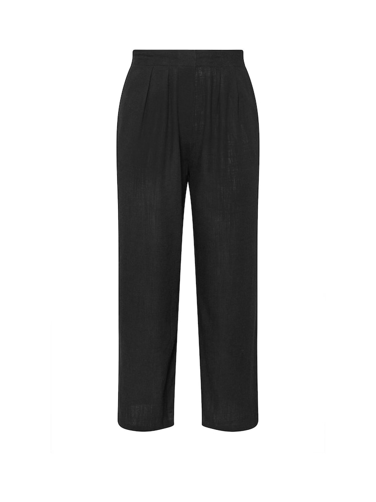 Yours Curve Black Darted Waist Linen Trousers - Image 4 of 4