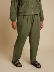 Yours Curve Green Linen Smart Trousers - Image 1 of 5