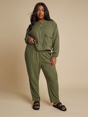 Yours Curve Green Linen Smart Trousers - Image 2 of 5