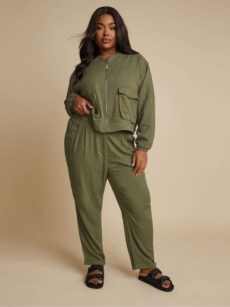 Yours Curve Green Linen Smart Trousers - Image 2 of 5