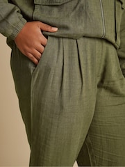 Yours Curve Green Linen Smart Trousers - Image 4 of 5