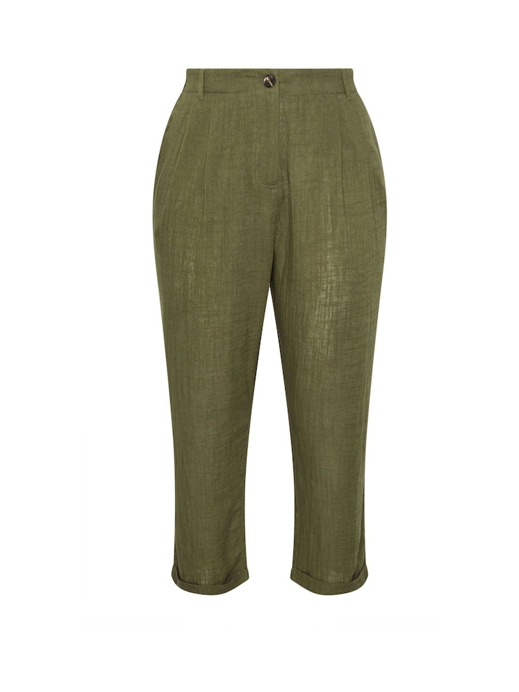 Yours Curve Green Linen Smart Trousers - Image 5 of 5