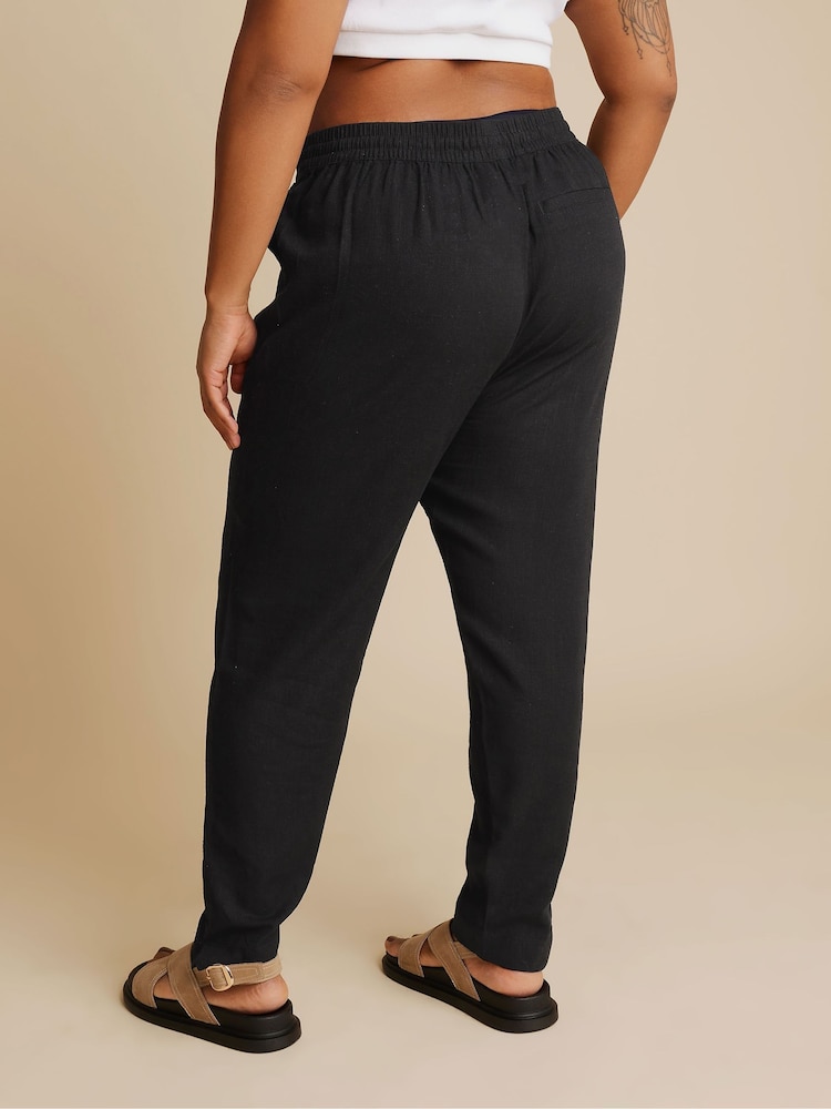 Yours Curve Black Linen Joggers - Image 4 of 5