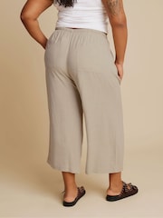 Yours Curve Natural Linen Cropped Wide Leg Skinny Waist Trousers - Image 3 of 5