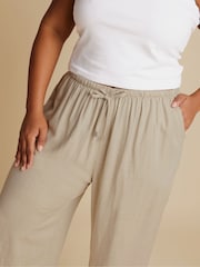 Yours Curve Natural Linen Cropped Wide Leg Skinny Waist Trousers - Image 4 of 5