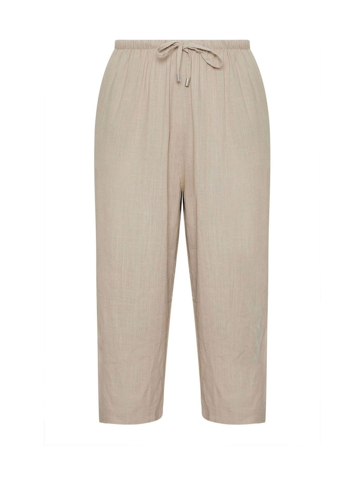 Yours Curve Natural Linen Cropped Wide Leg Skinny Waist Trousers - Image 5 of 5