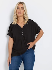 Yours Curve Black Pintuck Short Sleeve T-Shirt - Image 2 of 5