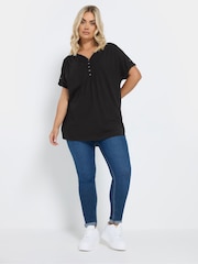 Yours Curve Black Pintuck Short Sleeve T-Shirt - Image 4 of 5