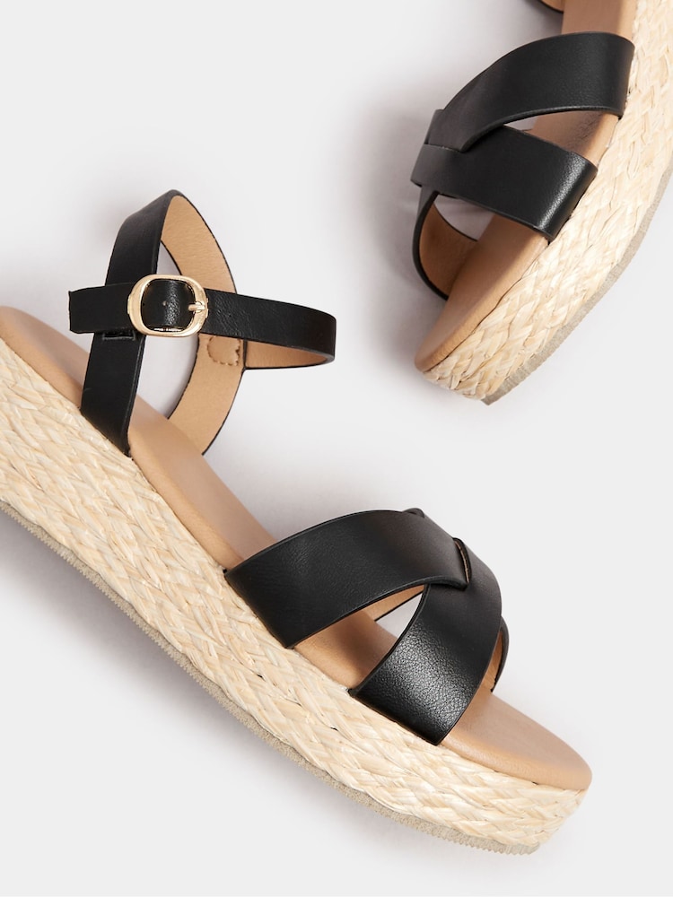 Yours Curve Black Extra-Wide Fit Cross Espadrille Wedges - Image 4 of 5