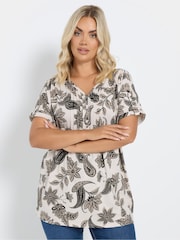 Yours Curve White Pintuck Paisley Flower T-Shirt - Image 1 of 5