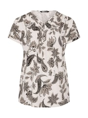 Yours Curve White Pintuck Paisley Flower T-Shirt - Image 5 of 5