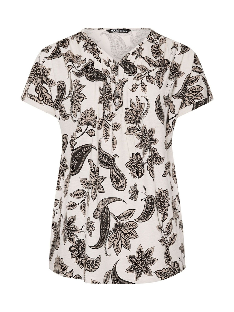 Yours Curve White Pintuck Paisley Flower T-Shirt - Image 5 of 5