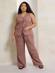 Yours Curve Pink Darted Waist Linen Trousers - Image 1 of 5