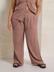 Yours Curve Pink Darted Waist Linen Trousers - Image 2 of 5