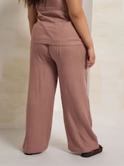 Yours Curve Pink Darted Waist Linen Trousers - Image 3 of 5