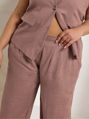 Yours Curve Pink Darted Waist Linen Trousers - Image 4 of 5