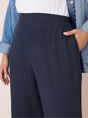 Yours Curve Blue Linen Pull On Wide Leg Trousers - Image 4 of 5