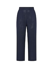 Yours Curve Blue Linen Pull On Wide Leg Trousers - Image 5 of 5