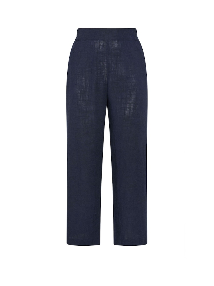 Yours Curve Blue Linen Pull On Wide Leg Trousers - Image 5 of 5