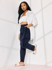 Yours Curve Blue Linen Joggers - Image 1 of 5