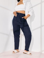 Yours Curve Blue Linen Joggers - Image 2 of 5