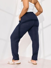Yours Curve Blue Linen Joggers - Image 4 of 5