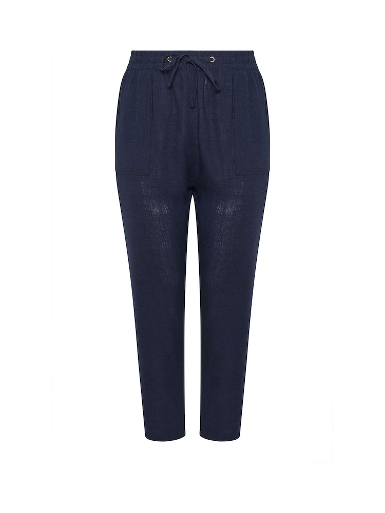 Yours Curve Blue Linen Joggers - Image 5 of 5