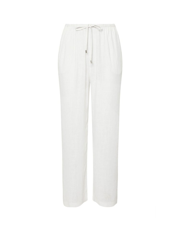 Yours Curve White Linen Pull On Wide Leg Trousers - Image 2 of 2