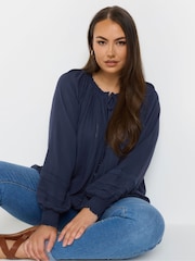 Yours Curve Blue Boho Pintuck Blouse - Image 1 of 5