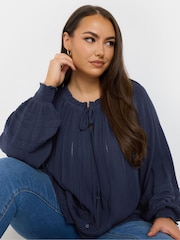 Yours Curve Blue Boho Pintuck Blouse - Image 2 of 5