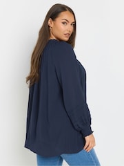 Yours Curve Blue Boho Pintuck Blouse - Image 3 of 5