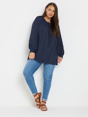 Yours Curve Blue Boho Pintuck Blouse - Image 4 of 5