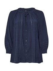 Yours Curve Blue Boho Pintuck Blouse - Image 5 of 5