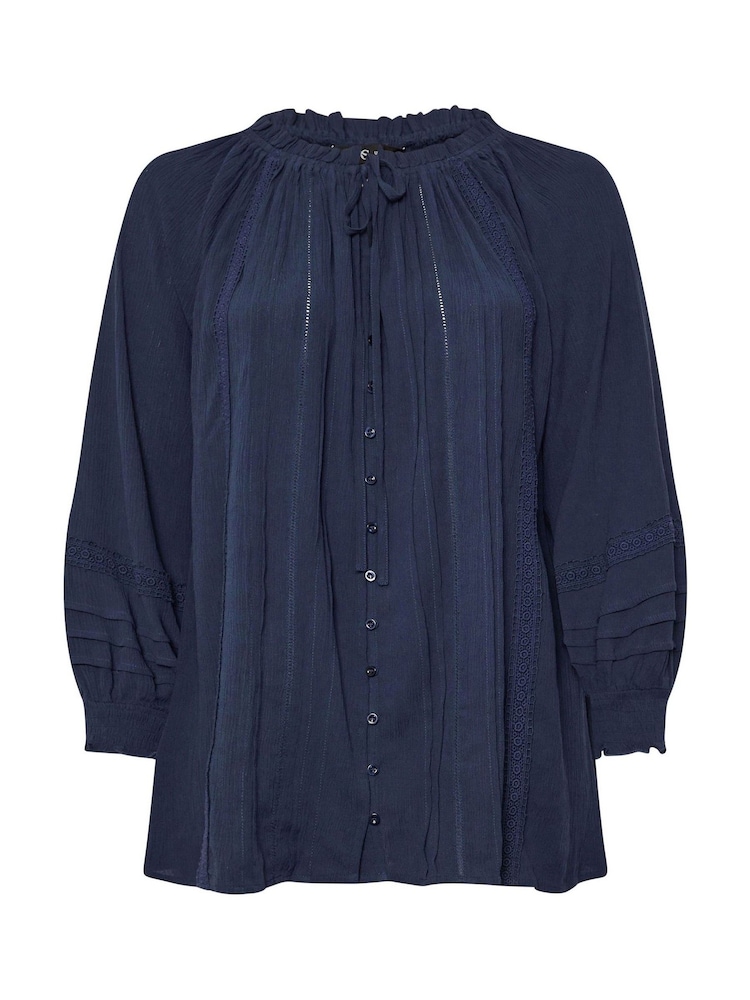 Yours Curve Blue Boho Pintuck Blouse - Image 5 of 5
