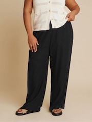 Yours Curve Black Linen Pull On Wide Leg Trousers - Image 1 of 5