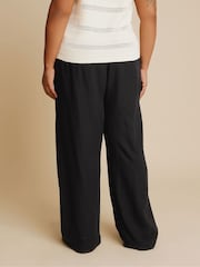 Yours Curve Black Linen Pull On Wide Leg Trousers - Image 3 of 5