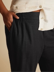 Yours Curve Black Linen Pull On Wide Leg Trousers - Image 4 of 5