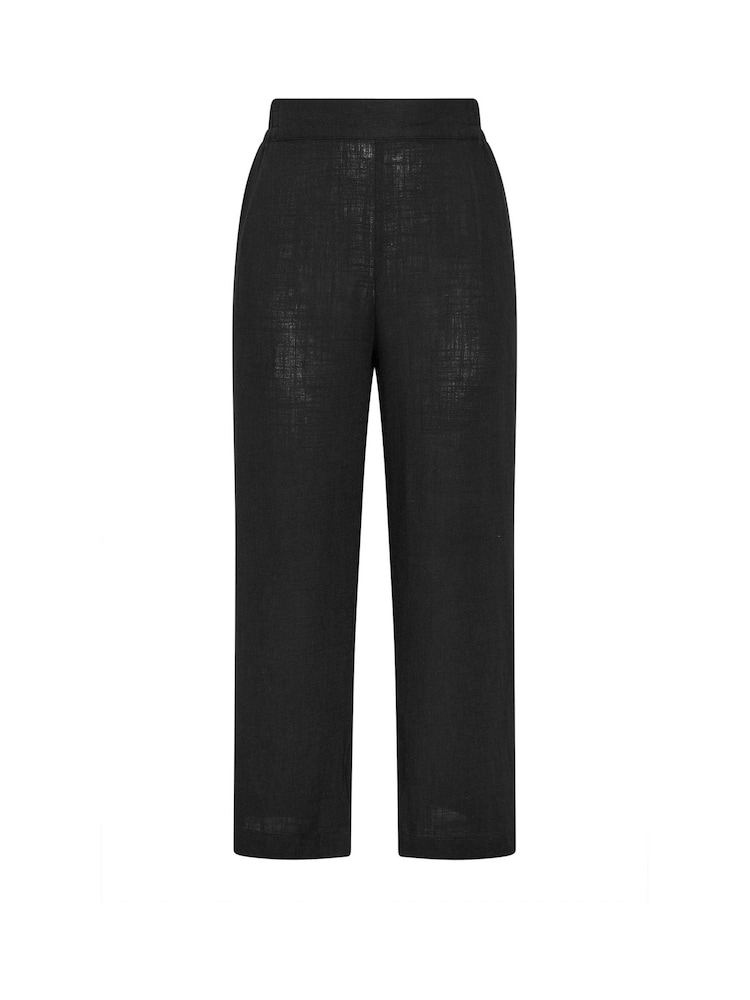 Yours Curve Black Linen Pull On Wide Leg Trousers - Image 5 of 5 Yours Curve Black Linen Pull On Wide Leg Trousers - Image 5 of 5