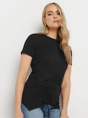 Long Tall Sally Black Asymmetric Ruched 100% Cotton T-Shirt - Image 4 of 4